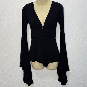 Current Mood Black Dramatic Sleeve Bodysuit